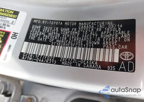 2015 Toyota Corolla S Plus из США, поврежденный, VIN 2T1BURHE9FC251311